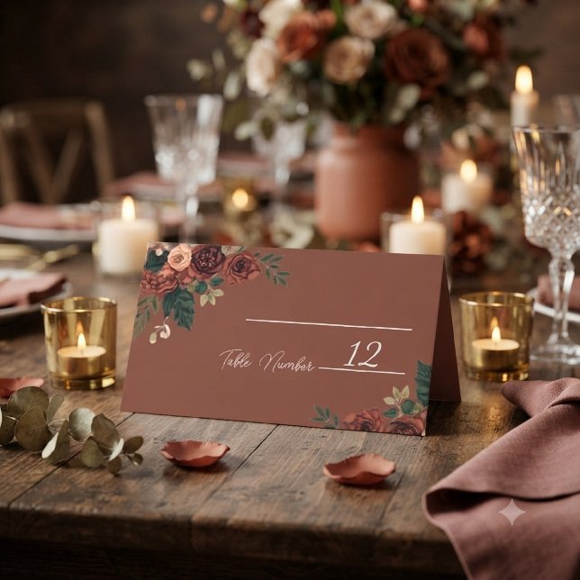 Tarjetas de lugar de boda floral romántica marrón  (Subido por el creador)