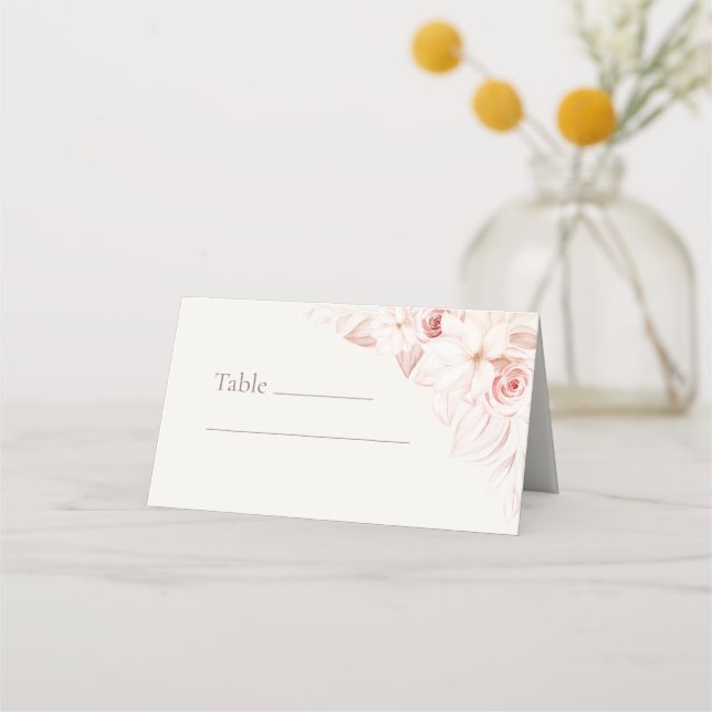 Tarjetas de lugar de boda floral sonrosadas (Anverso)