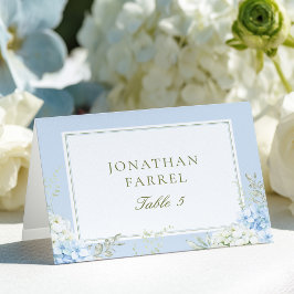 Tarjetas de lugar de boda florales azules elegante