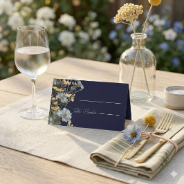 Tarjetas de lugar de boda florales modernas navy