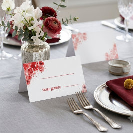 Tarjetas de lugar de boda florales rojas romántica