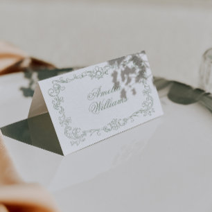 Tarjetas de lugar de boda florales verde salvia vi
