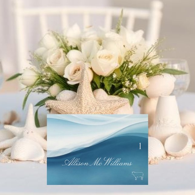 Tarjetas de lugar de boda Icono de carne - Azul Se (Wedding Place Cards Meat Icon-Serene Blue )