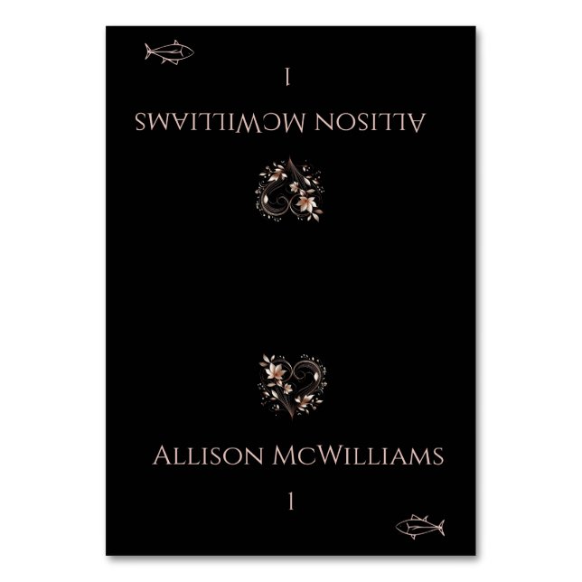 Tarjetas de lugar de boda - Icono de pez - Flores  (Anverso)