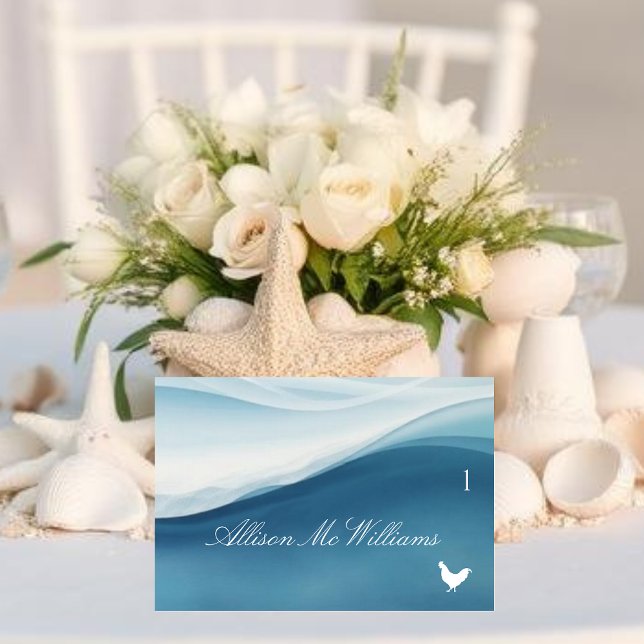 Tarjetas de lugar de boda Icono de Pollo-Azul Sere (Wedding Place Cards Chicken Icon-Serene Blue)
