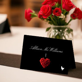 Tarjetas de lugar de boda Icono de Pollo-Rosas Roj
