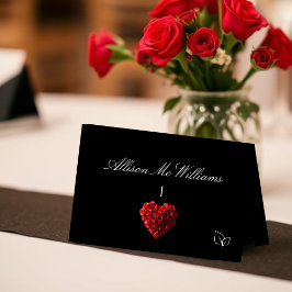 Tarjetas de lugar de boda Icono vegano - Rosas roj