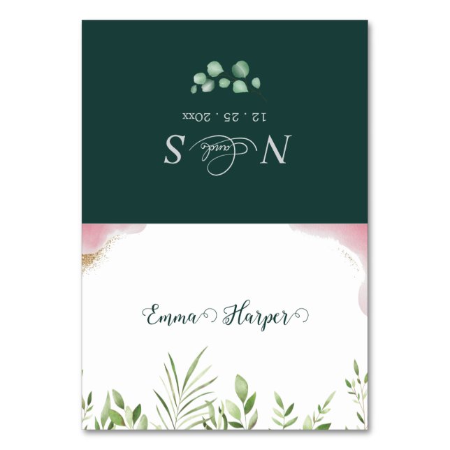 Tarjetas de lugar de boda imprimibles de verde dor (Anverso)