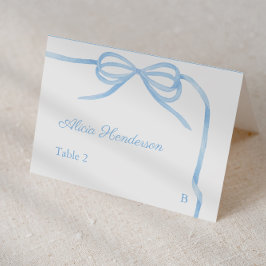Tarjetas de lugar de boda individuales con lazo az
