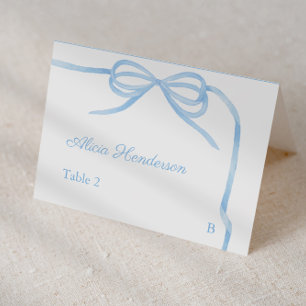 Tarjetas de lugar de boda individuales con lazo az