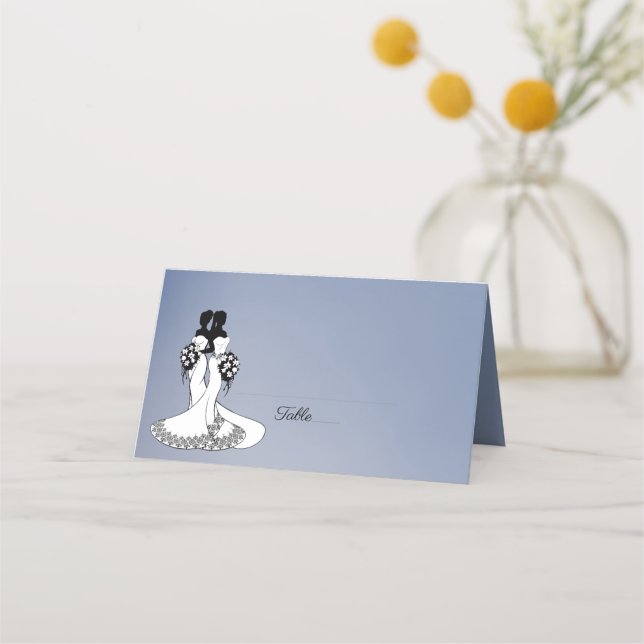 Tarjetas de lugar de boda lésbica Niebla Elegante (Anverso)