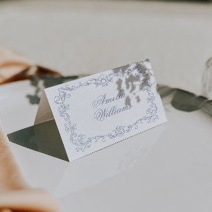 Tarjetas de lugar de boda polvorientas azules anti