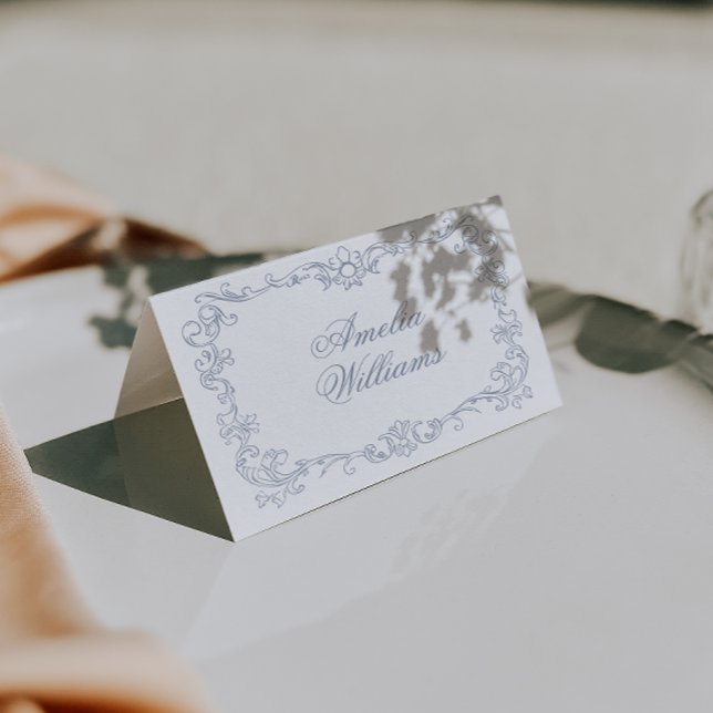 Tarjetas de lugar de boda polvorientas azules anti (Subido por el creador)