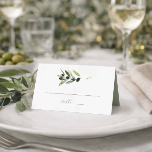 Tarjetas de lugar de boda Rama de olivo acuarela
