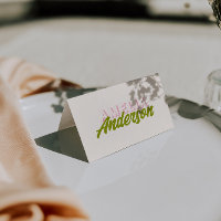 Tarjetas de lugar de boda retro funk verde rosa co
