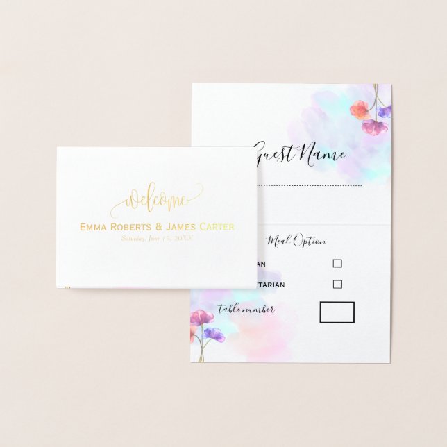 Tarjetas de lugar de boda rosa pastel azul (Demostración)