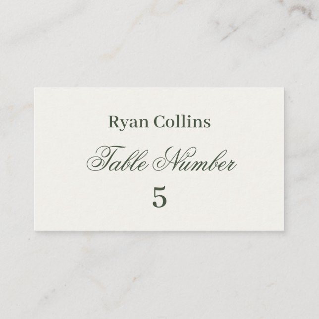 Tarjetas de lugar de boda verde oscuro | Elegante  (Reverso)