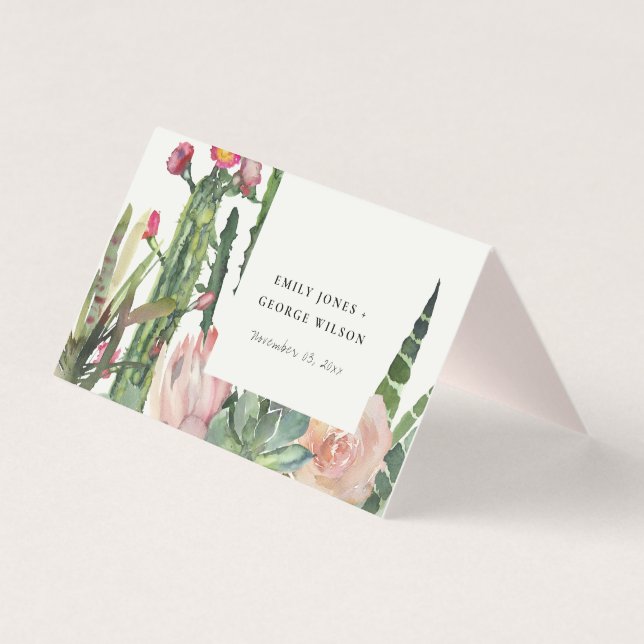 TARJETAS DE LUGAR DE BOHO PINK FLORAL CACTI FOLIAG (Reverso)