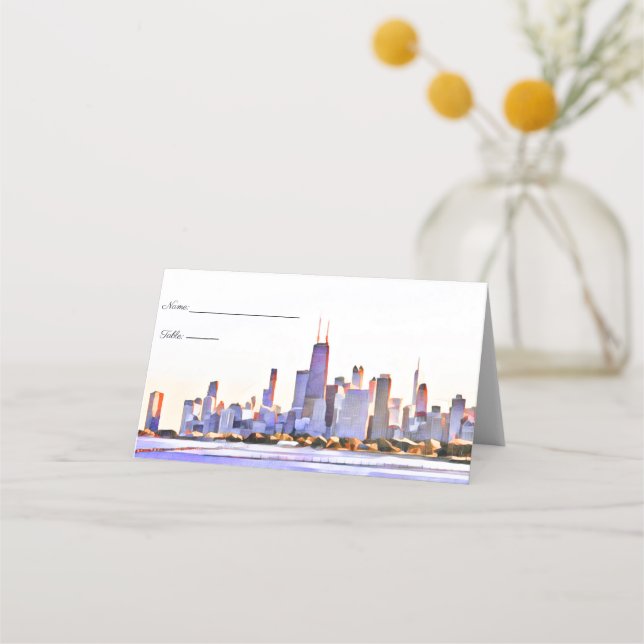 Tarjetas de lugar de Chicago Skyline (Anverso)