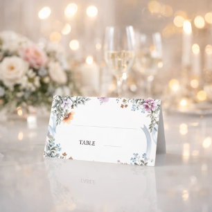 Tarjetas de lugar de cinta azul floral elegante