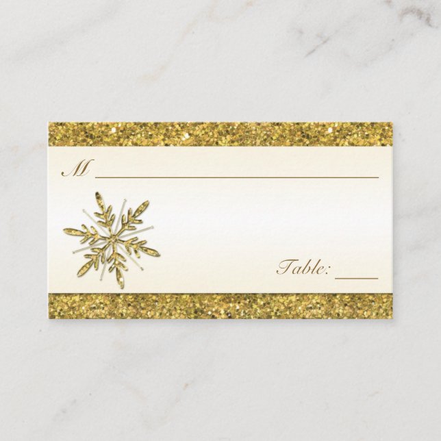 Tarjetas de lugar de copo de nieve brillantes de m (Anverso)