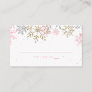 Tarjetas de lugar de copo de nieve con brillo rosa