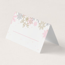 Tarjetas de lugar de copo de nieve con brillo rosa