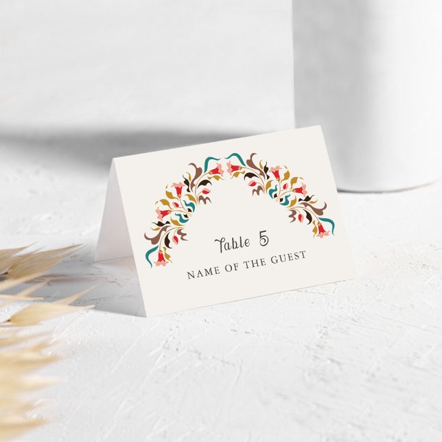 Tarjetas de lugar de corona floral romántica elega (Subido por el creador)