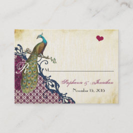 Tarjetas de lugar de damasco de rasberry y navy de