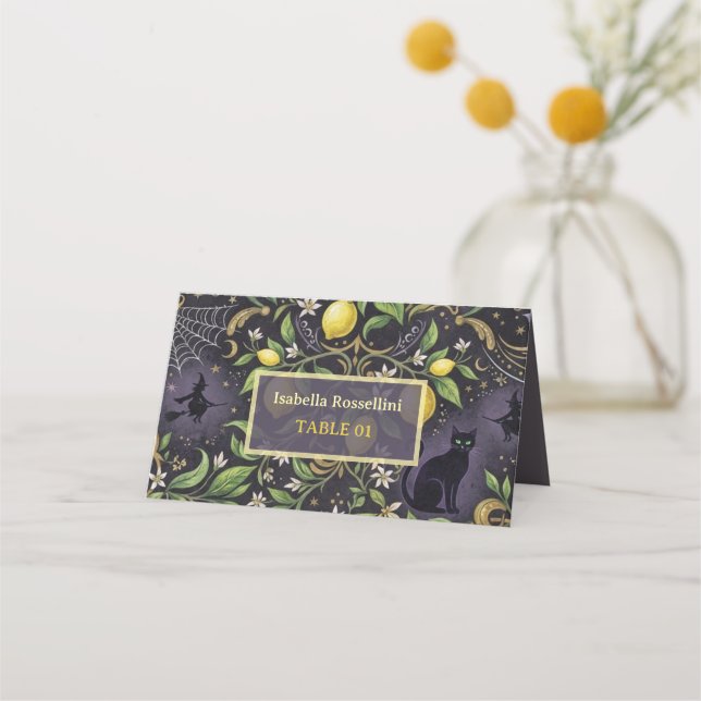 Tarjetas de lugar de Halloween Botánico Gótico Lim (Anverso)