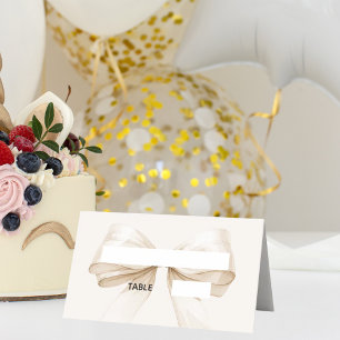 Tarjetas de lugar de marfil con lazo crema beige  