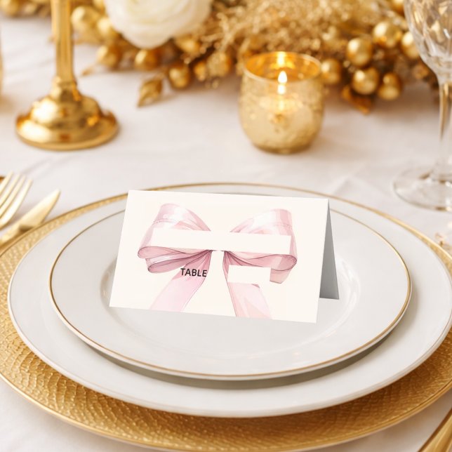 Tarjetas de lugar de marfil con lazo rosa Elegante (Subido por el creador)