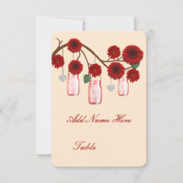 Tarjetas de lugar de mesa con flores rojas en fras