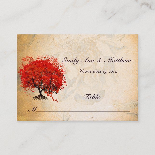 Tarjetas de lugar de mesa de árbol de hoja de cora (Anverso)