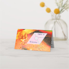 Tarjetas de lugar de mesa doradas vibrantes