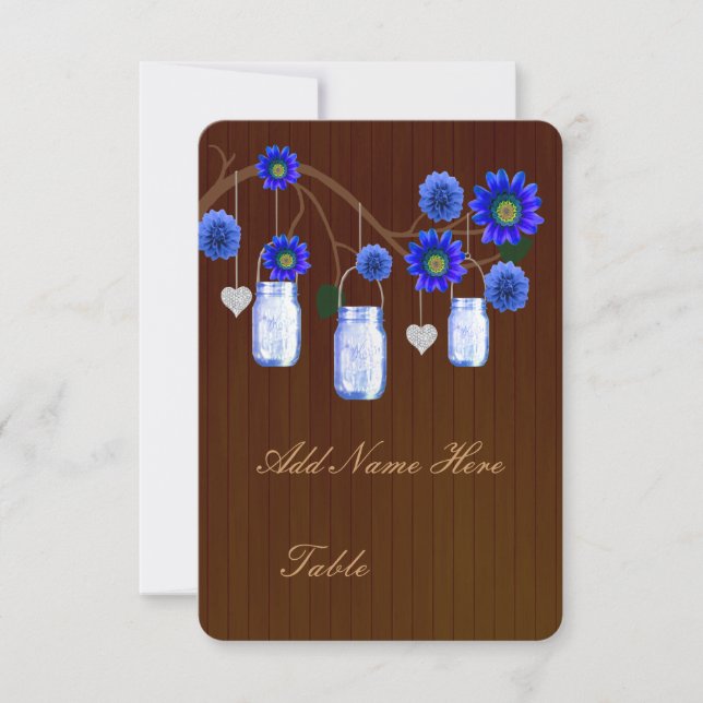 Tarjetas de lugar de mesa en frascos de mason azul (Anverso)