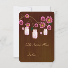 Tarjetas de lugar de mesa en frascos mason rosa rú