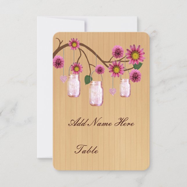 Tarjetas de lugar de mesa en frascos mason rosa rú (Anverso)