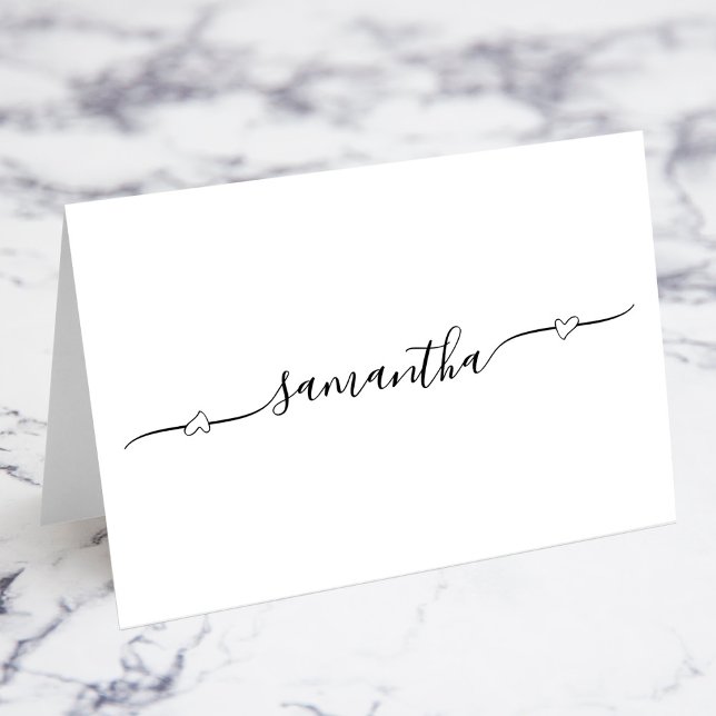 Tarjetas de lugar de nombre de invitado con firma  (Heart Swash Signature Guest Name Place Cards)
