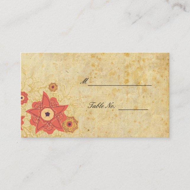 Tarjetas de lugar de recepción de boda floral vint (Anverso)