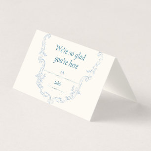 Tarjetas de lugar dobladas de boda en azul polvori