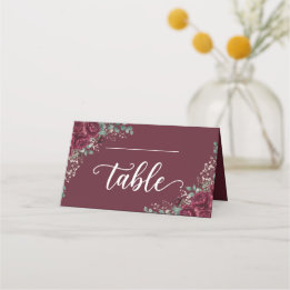 Tarjetas de lugar dobladas de rosa de Borgoña y eu
