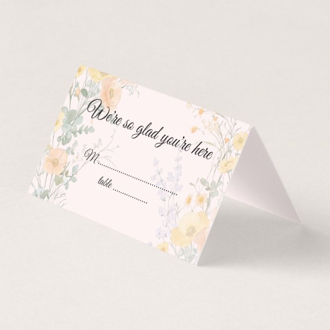 Tarjetas de lugar dobladas para boda con flores si (Anverso)