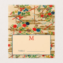 Tarjetas de lugar en blanco con flores japonesas v