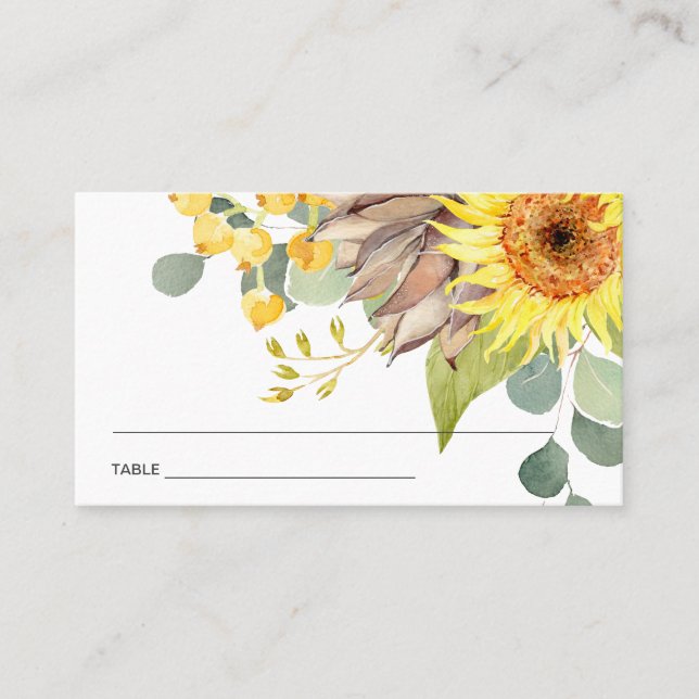 TARJETAS DE LUGAR FLORAL EUCALÍPTUS RUSTIC SUNFLOW (Anverso)