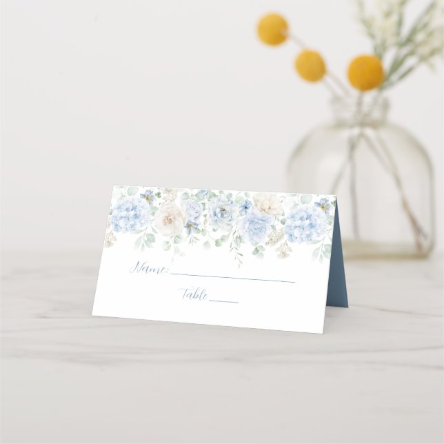 Tarjetas de lugar florales azules y blancas (Anverso)