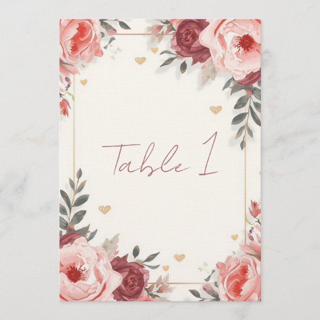Tarjetas de lugar florales de acuarela romántica | (Anverso)