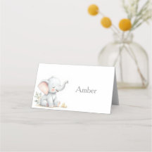 Tarjetas de lugar para baby shower con tema de ele