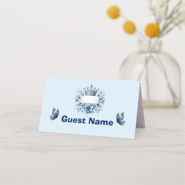 Tarjetas de lugar para baby shower 'Príncipe Azul  (Anverso)