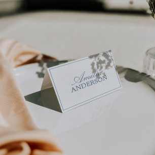 Tarjetas de lugar para boda con dinero antiguo azu